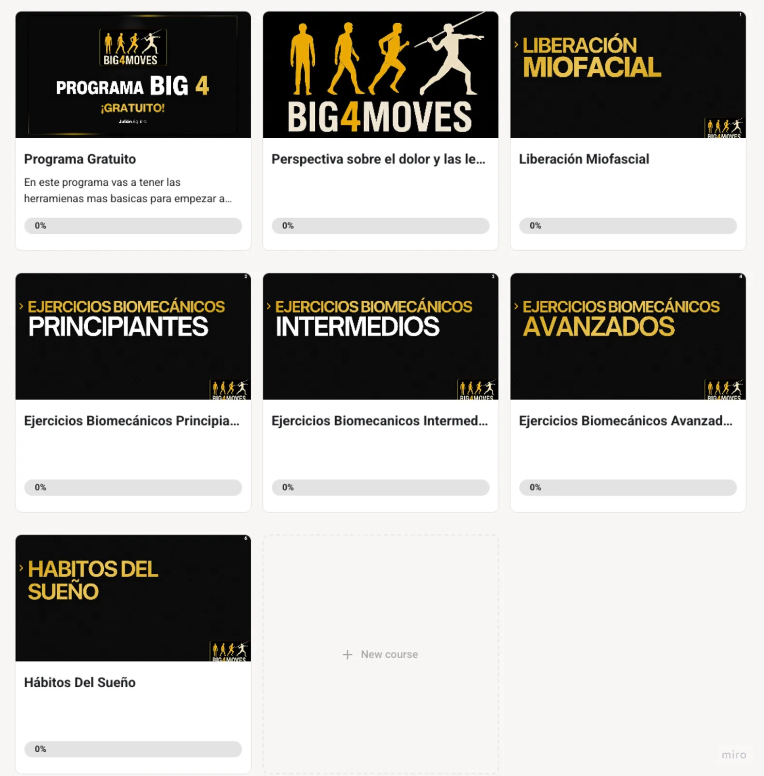 Plataforma con los cursos del programa Big4 Moves